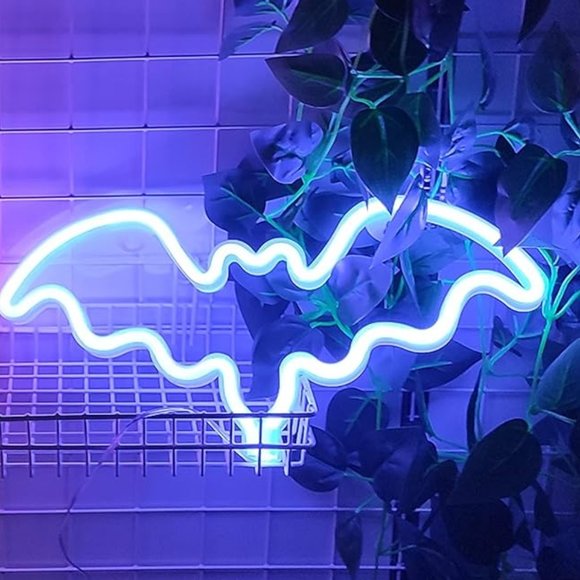 Blue BAT Neon Sign LED Light Wall Decor Lamp Halloween Party Cute Decoration New - Picture 1 of 9